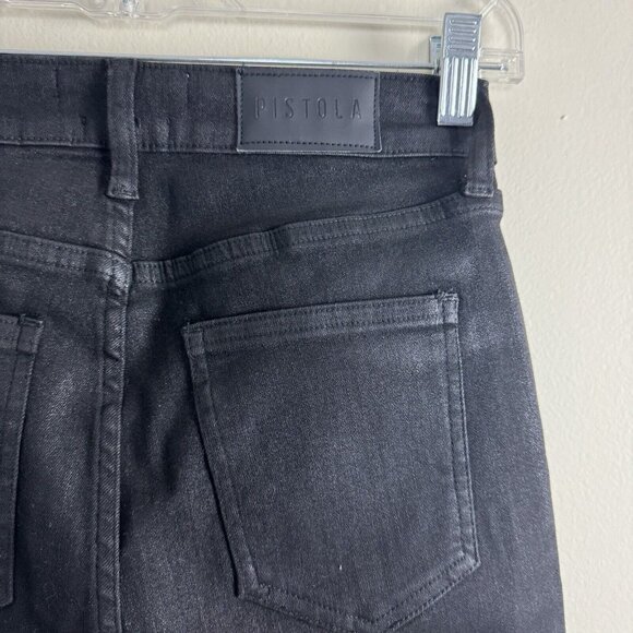 Pistola Jeans Womens Size 27 Aline Coated High Rise Skinny in Black Coated Onyx - Picture 11 of 16